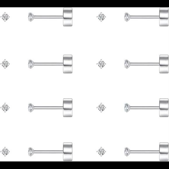 8Pairs Tiny Flat Back Earrings for Women14K Gold Plated Surgical Stainless Steel - Picture 8 of 8